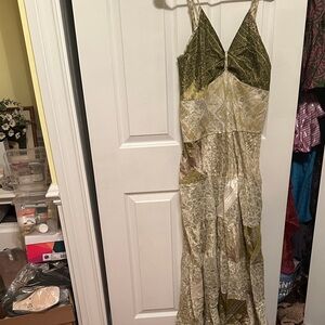 Elegant Olive Patchwork Maxi Dress